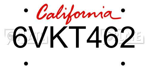 6VKT462 California License Plate