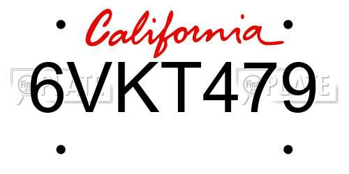 6VKT479 California License Plate