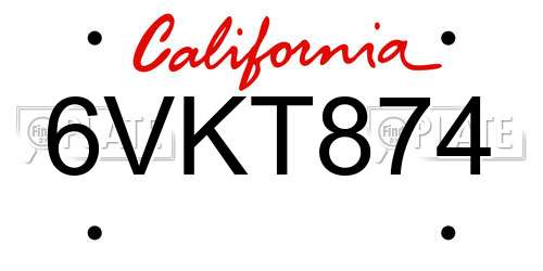6VKT874 California License Plate