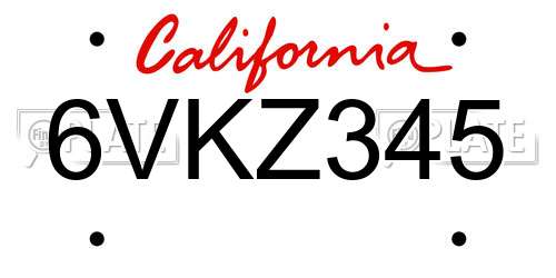 6VKZ345 California License Plate