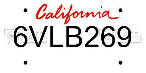 6VLB269 California License Plate