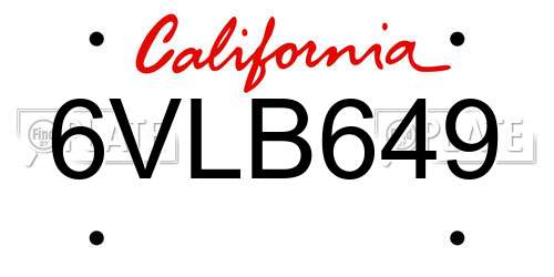 6VLB649 California License Plate