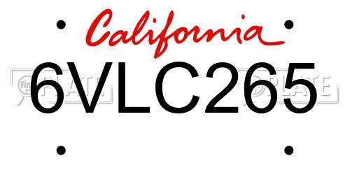 6VLC265 California License Plate