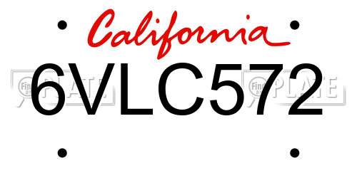 6VLC572 California License Plate