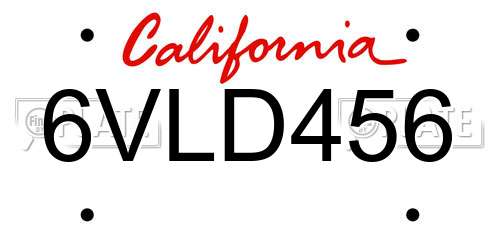 6VLD456 California License Plate