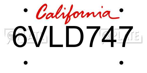 6VLD747 California License Plate