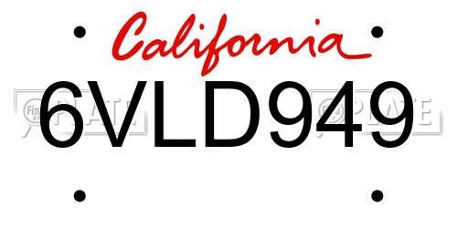 6VLD949 California License Plate
