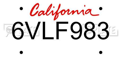 6VLF983 California License Plate