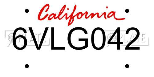6VLG042 California License Plate