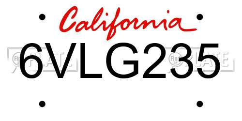 6VLG235 California License Plate
