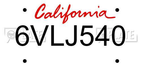 6VLJ540 California License Plate