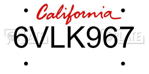 6VLK967 California License Plate