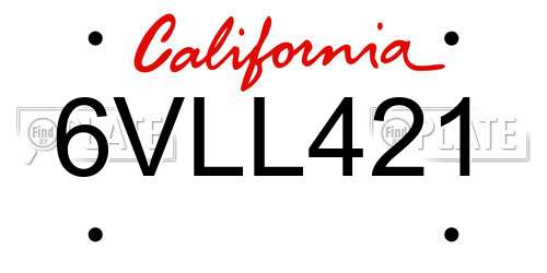 6VLL421 California License Plate