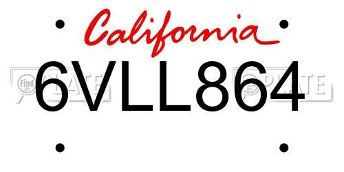 6VLL864 California License Plate