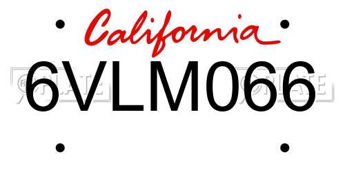 6VLM066 California License Plate