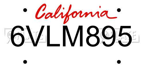 6VLM895 California License Plate
