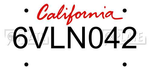 6VLN042 California License Plate