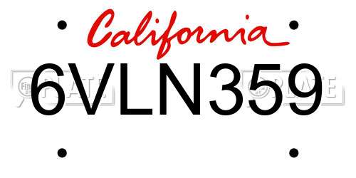 6VLN359 California License Plate