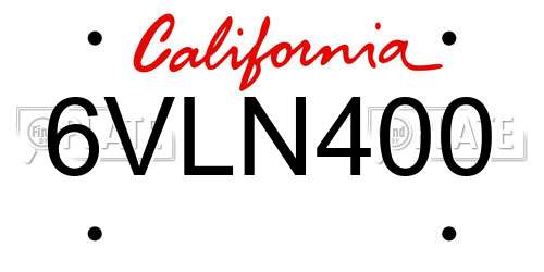 6VLN400 California License Plate