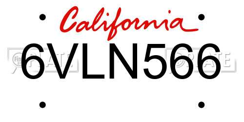 6VLN566 California License Plate