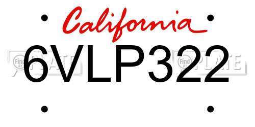 6VLP322 California License Plate