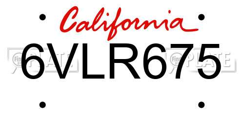 6VLR675 California License Plate