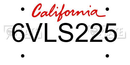 6VLS225 California License Plate