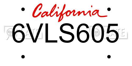 6VLS605 California License Plate