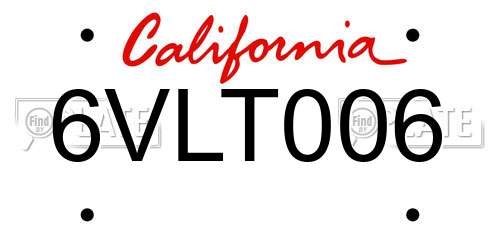6VLT006 California License Plate