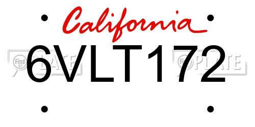 6VLT172 California License Plate