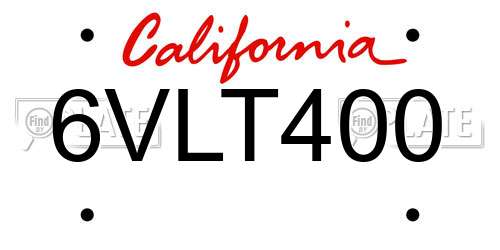 6VLT400 California License Plate
