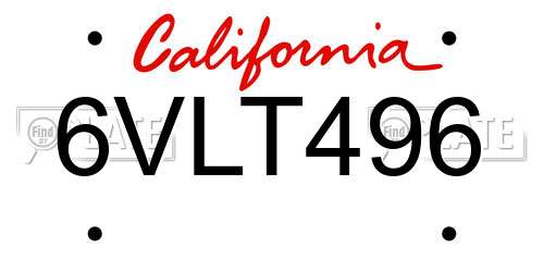 6VLT496 California License Plate