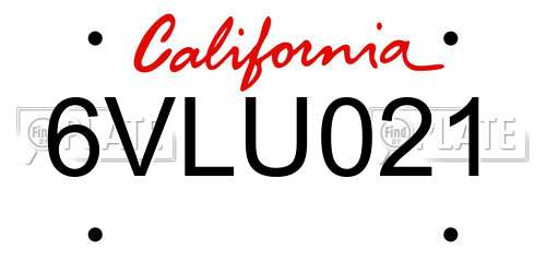 6VLU021 California License Plate