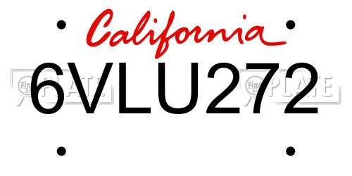 6VLU272 California License Plate