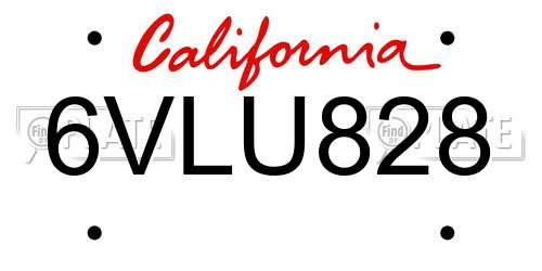 6VLU828 California License Plate