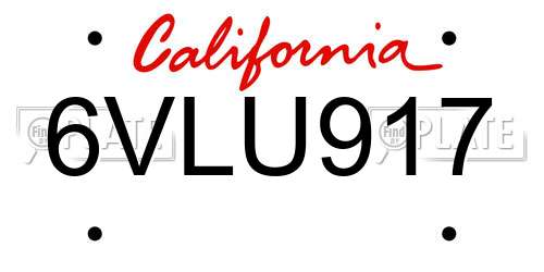 6VLU917 California License Plate
