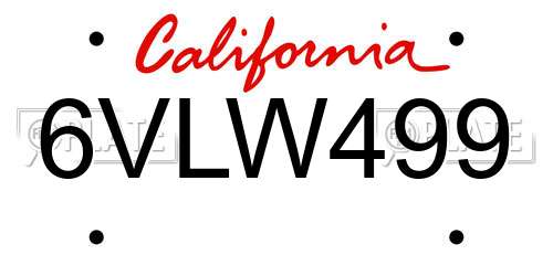 6VLW499 California License Plate