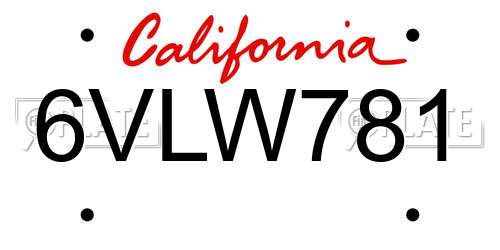 6VLW781 California License Plate