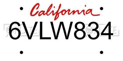 6VLW834 California License Plate