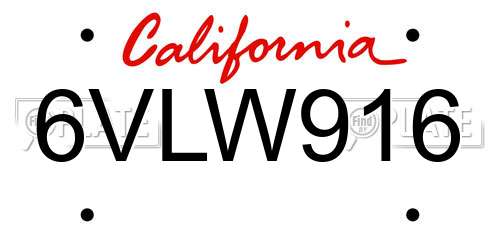 6VLW916 California License Plate