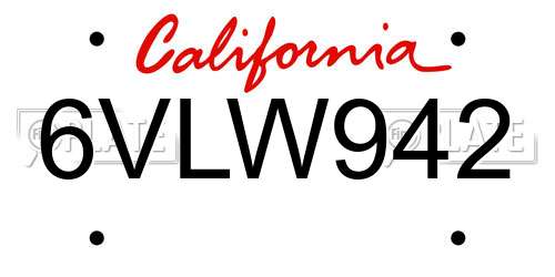 6VLW942 California License Plate