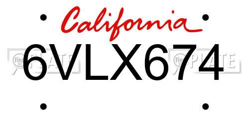 6VLX674 California License Plate