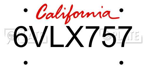 6VLX757 California License Plate