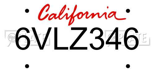 6VLZ346 California License Plate