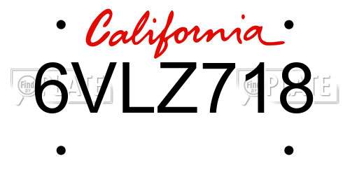 6VLZ718 California License Plate