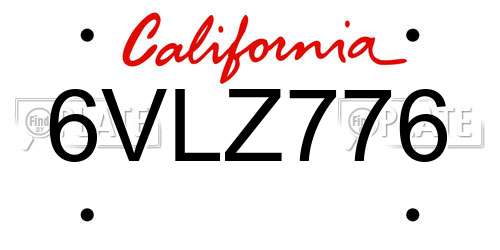 6VLZ776 California License Plate