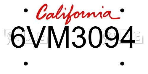 6VM3094 California License Plate