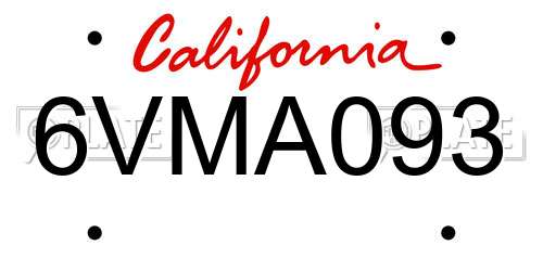 6VMA093 California License Plate