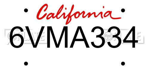 6VMA334 California License Plate