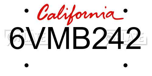 6VMB242 California License Plate
